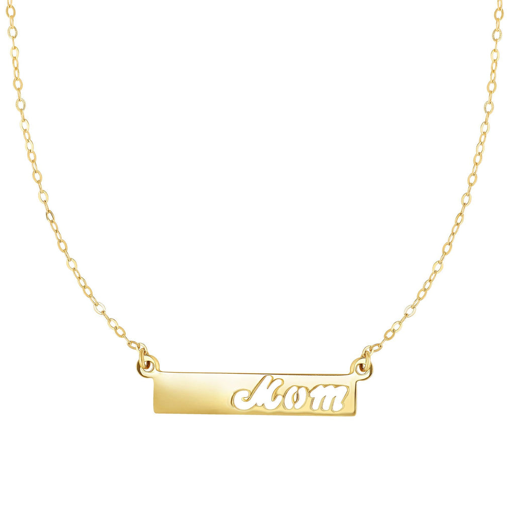 14k Yellow Gold 7-1.2mm Shiny Cut Out "MOM" Horizontal Bar Element Necklace- 17" - JewelStop1