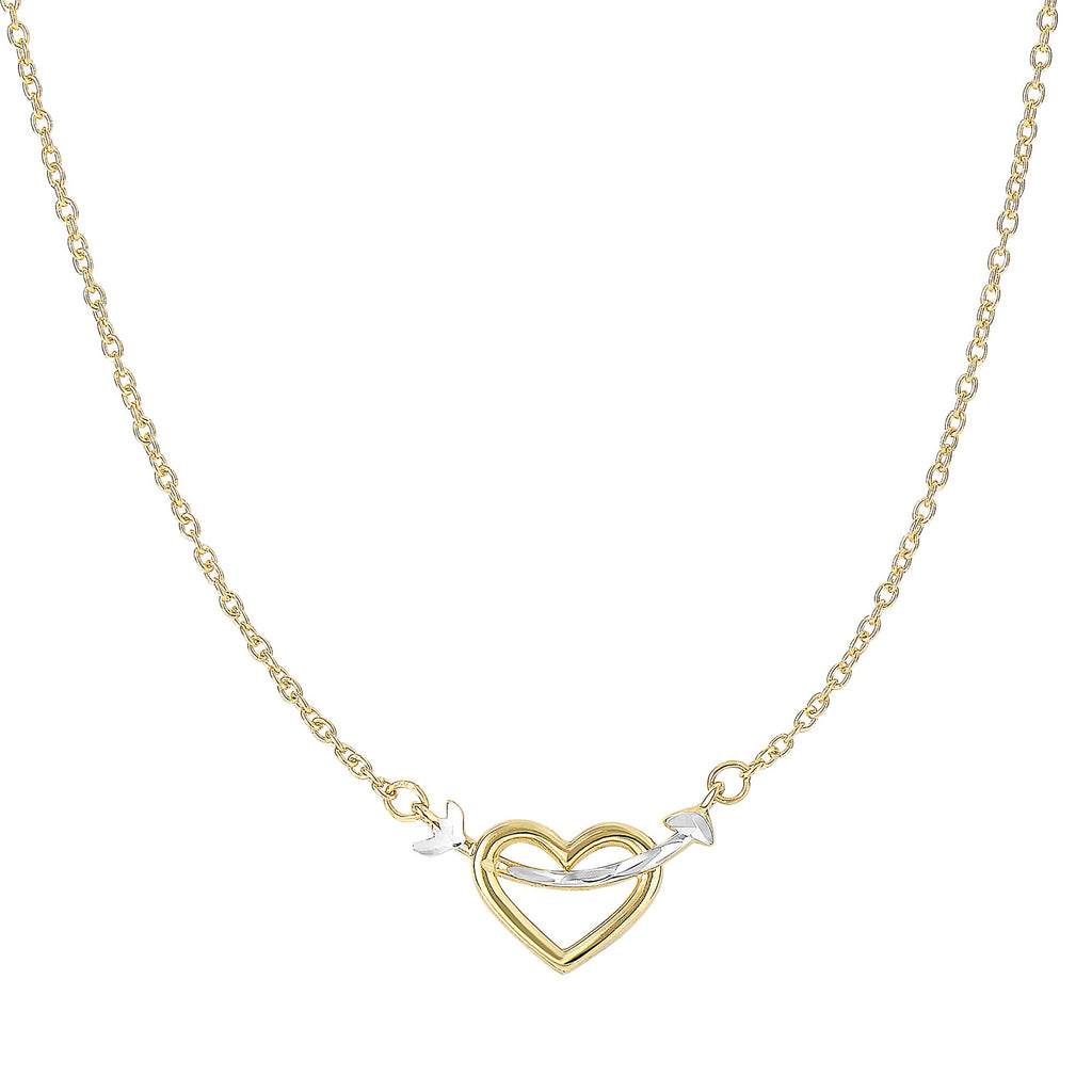 14k Two Tone Gold Shiny Arrow Through Open Heart Anchor Pendant Necklace - 18" - JewelStop1