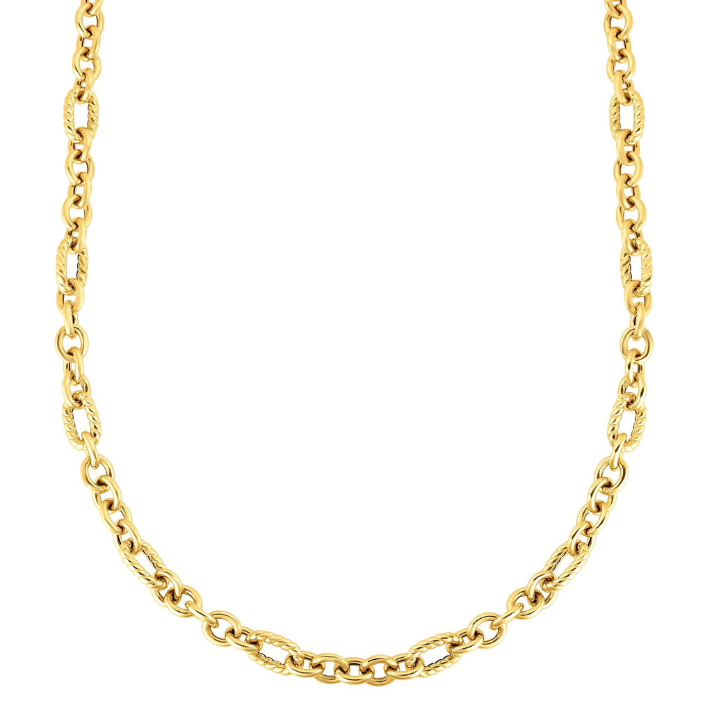 14K Gold Yellow Finish 6.6mm Textured Oval Link Fancy Necklace - 30" - JewelStop1