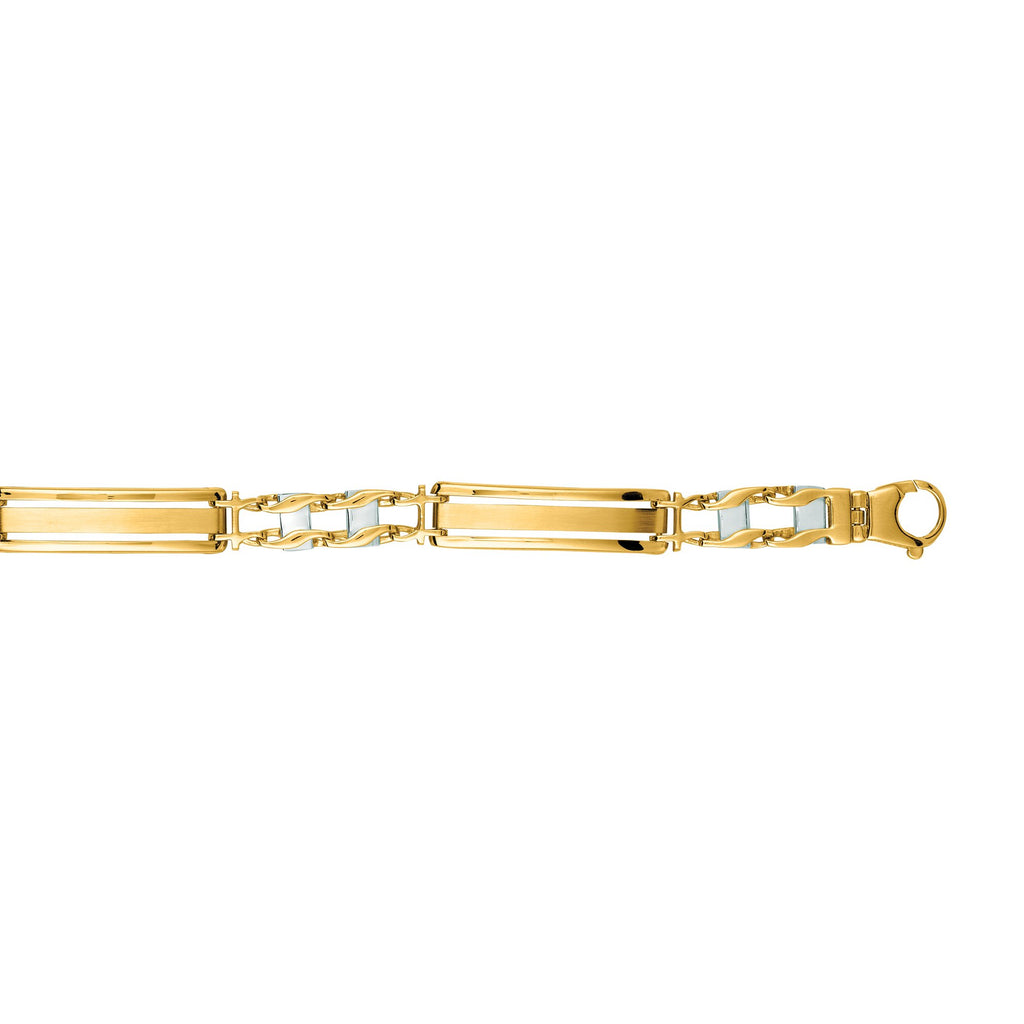 14K Two Tone Gold Shiny Two Tone Men's Fancy Bracelet w/ Lobster Clasp 8.25" - JewelStop1