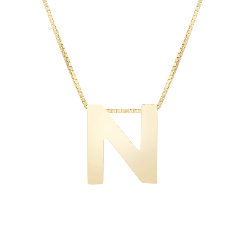 14k Yellow Gold 10x7mm Polished Initial-N Necklace with Lobster Clasp 18" - JewelStop1