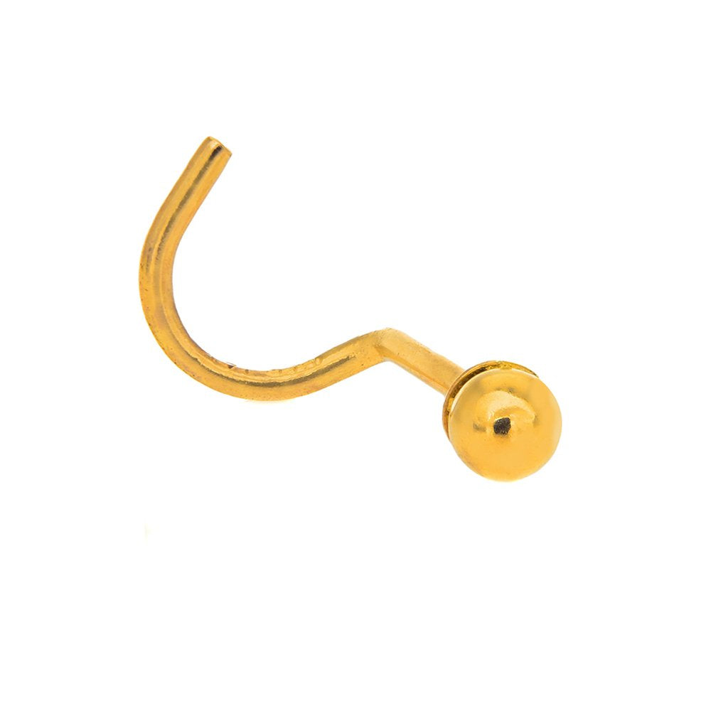 14k Yellow Gold Ball Nose Stud Screw Ring - 0.5mm 24 Gauge 8mm Long - JewelStop1