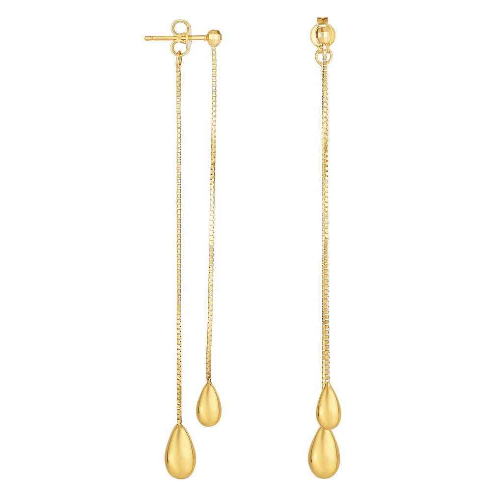 14k Yellow Gold Shiny And Diamond-Cut 3 Inch Multi Stranded Post Drop Earrings - JewelStop1