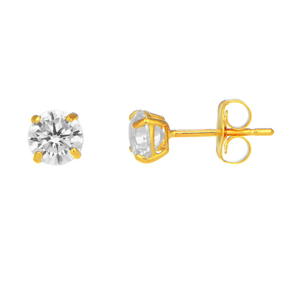 14k Solid Gold CZ Basket Setting Stud .25ct To 5.5ct Earrings 3mm 5mm 8mm 9mm Push Backs - JewelStop1