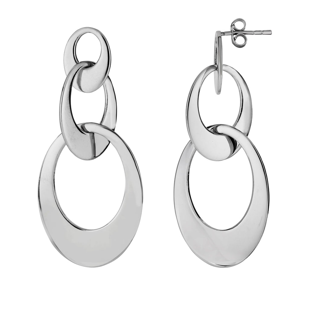 .925 Sterling Silver 3x17x42mm Oval Shape Interlocked Rings Fancy Drop Earrings - JewelStop1