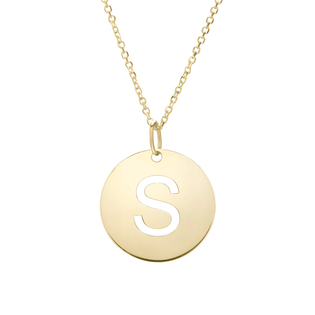 14k Yellow Gold 15mm Initial-S Pendant, 18" 0.8mm Extendable Classic Cable Chain - JewelStop1