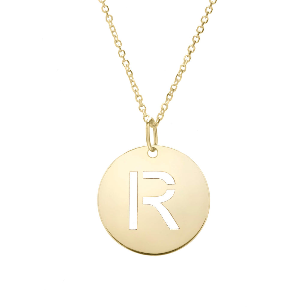 14k Yellow Gold 15mm Initial-R Pendant, 18" 0.8mm Extendable Classic Cable Chain - JewelStop1
