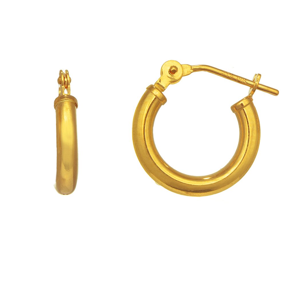 14k Yellow Gold 12mm, 14mm Tubular Hoop Earrings - JewelStop1
