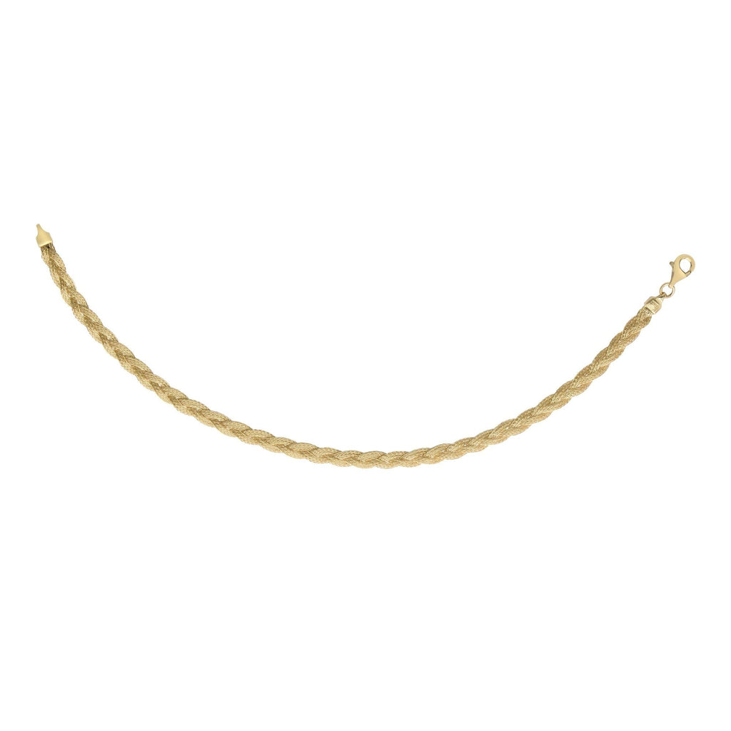 14K Yellow Gold 4.0mm Textured Braided Fox Chain Bracelet, Lobster Clasp 7.5" - JewelStop1