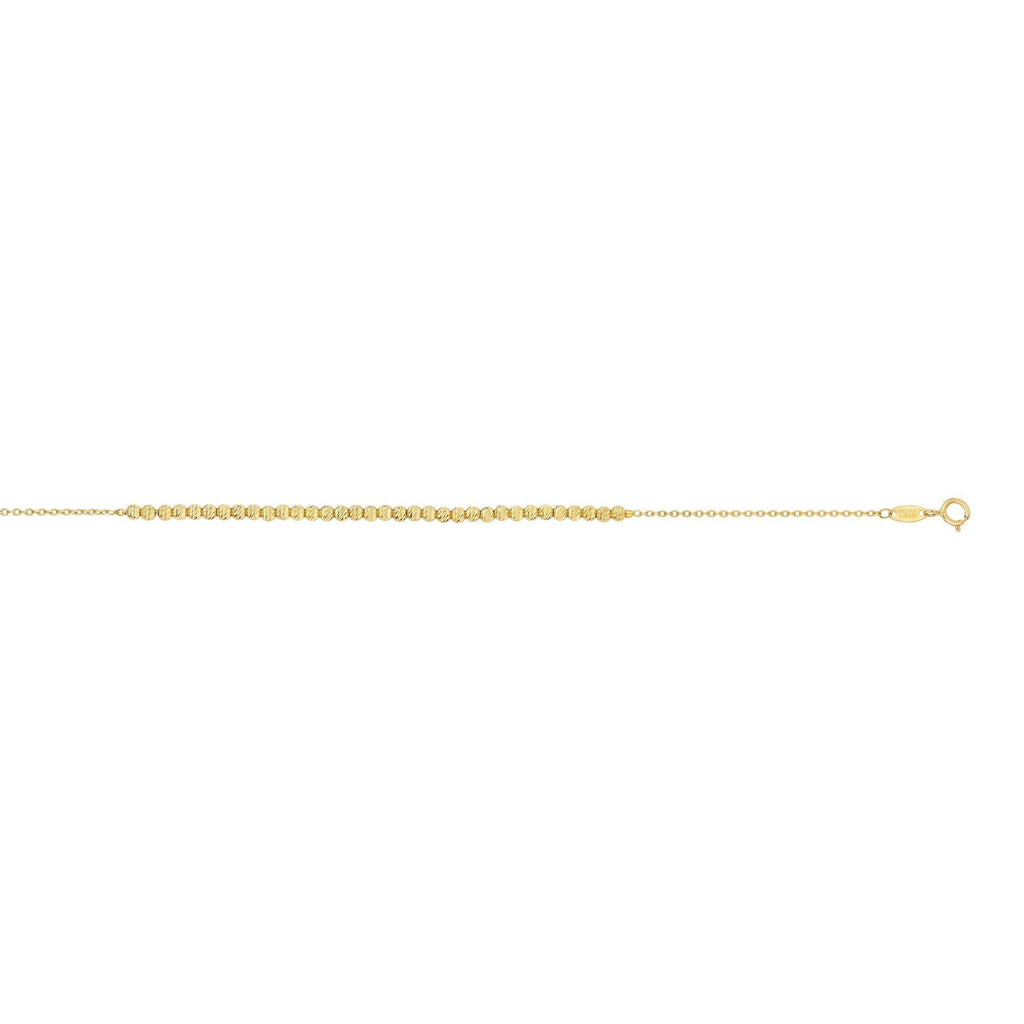 14K Yellow Gold 2.6-1.1mm Diamond-Cut Bead On Oval Link Bracelet, Lobster Clasp - JewelStop1