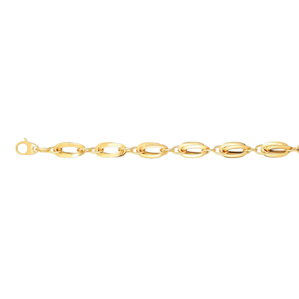 14k Yellow Gold 8.0 mm Shiny Alternate Short, Long Oval Link Fancy Bracelet -7.5" - JewelStop1
