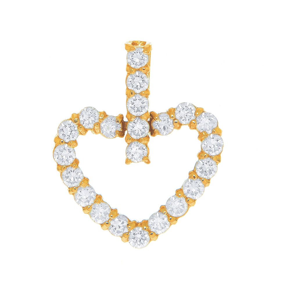 14K Solid Yellow Gold Open Heart Pendant Cubic Zirconia Love Charm - JewelStop1