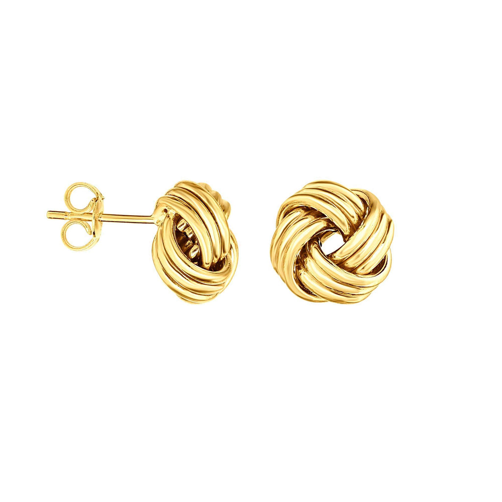 14K Yellow Gold Finish Round Love Knot Earrings, Push Back Clasp - JewelStop1