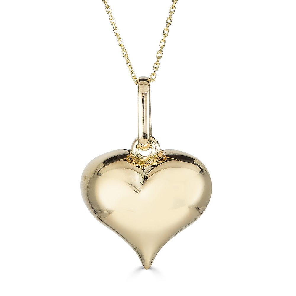 14K Yellow Gold Shiny Puffed Heart Pendant Necklace with 18" Chain - JewelStop1