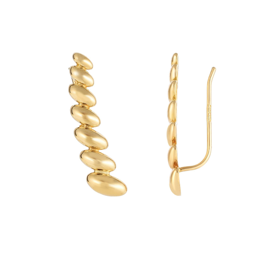 14k Solid Yellow Gold Shiny Graduated 7 Oval Series Fancy Ear Climber Earrings - JewelStop1