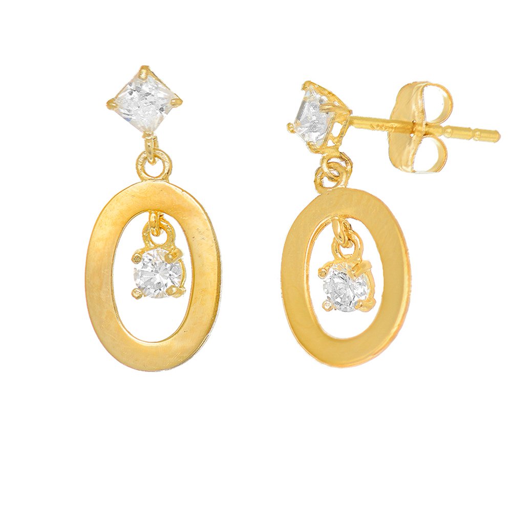 14K Yellow Gold Oval Dangle Post CZ Earrings - JewelStop1