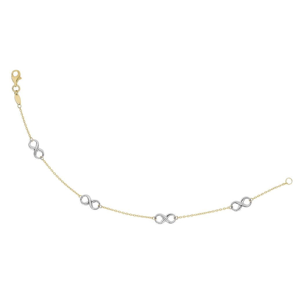 14k Yellow Gold Shiny Cable Chain, Three Infinity Station Necklace 18" - JewelStop1