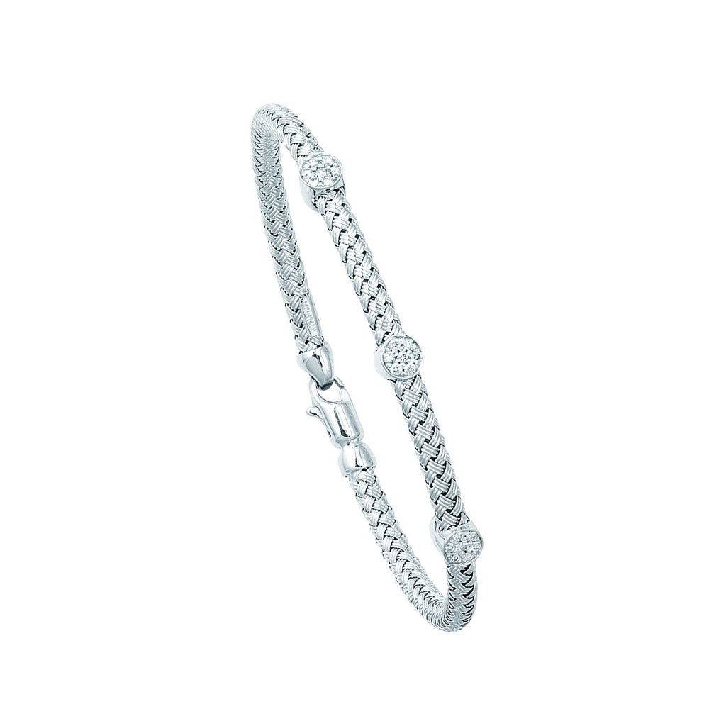 14K White Gold 0.21 ctw. Diamond Basket Weave Bangle 7.25" Lobster Claw - JewelStop1