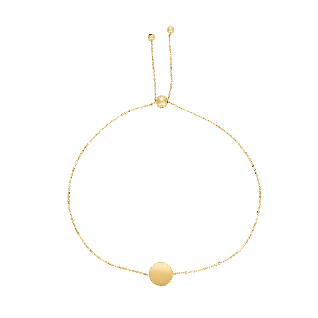 14k Yellow Gold Shiny Round Element Adjustable Bracelet, Draw String Clasp - JewelStop1