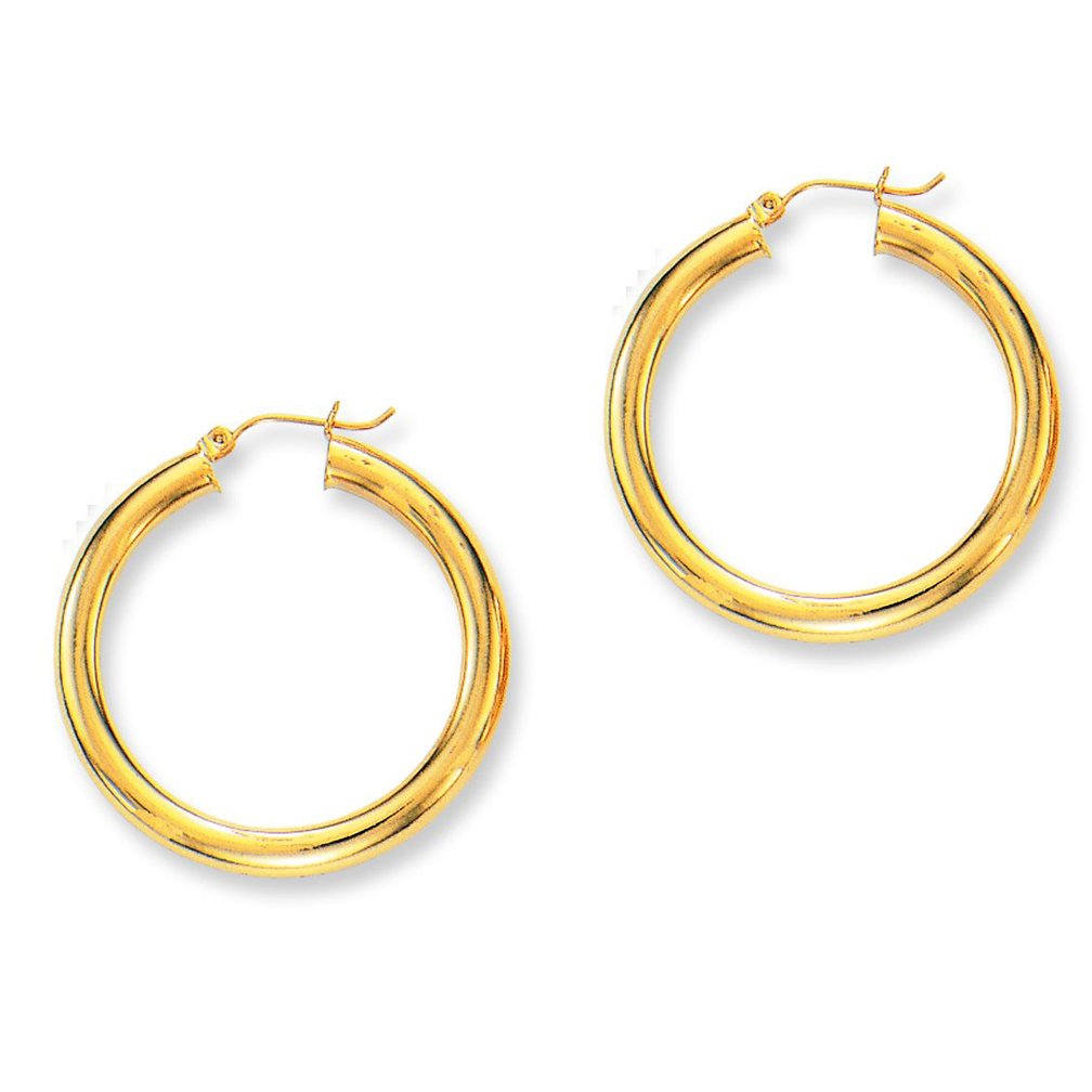 14k Yellow Gold Hoop Earrings - 30 mm X 5 mm , (1/4" x 1 3/16") - JewelStop1