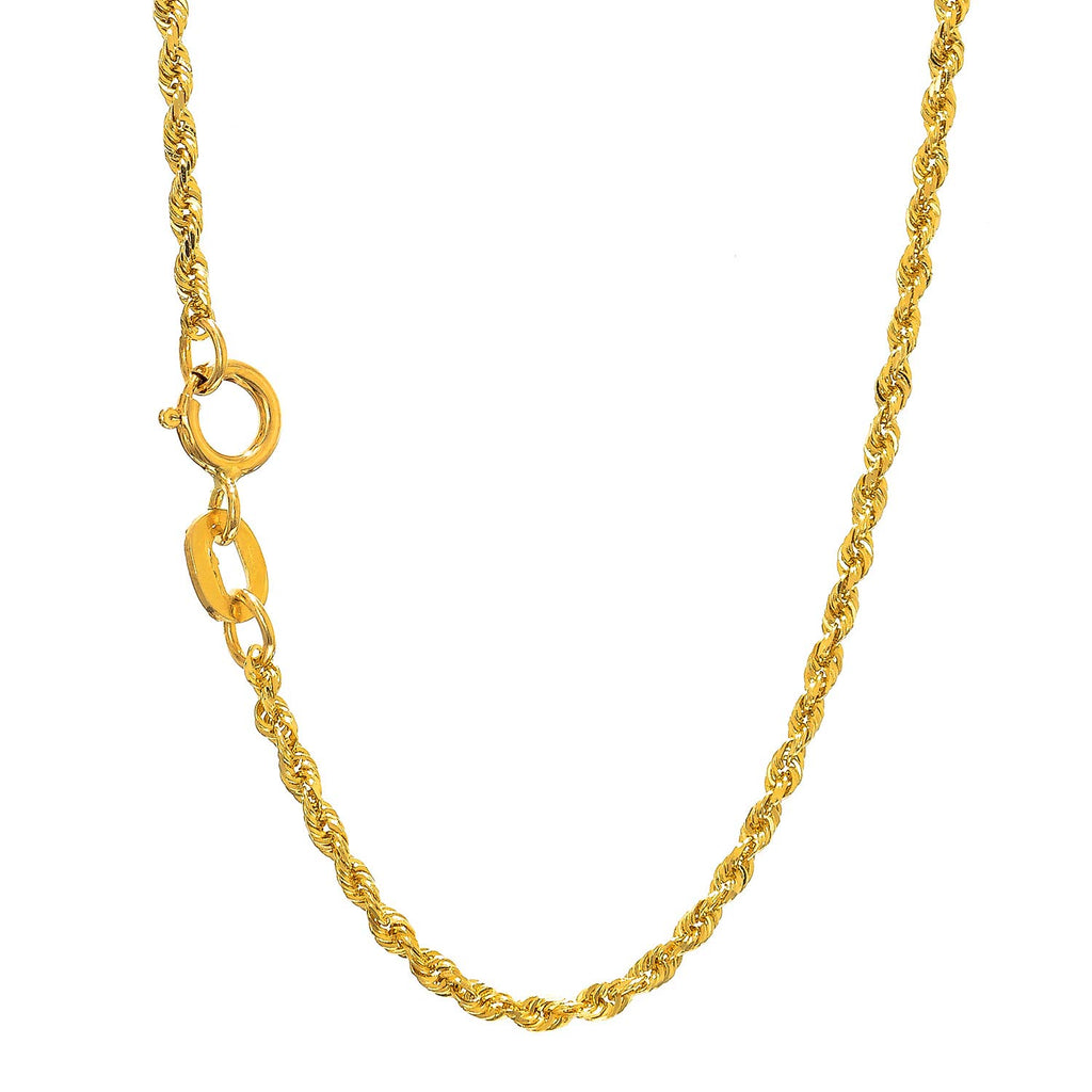 14k Solid Yellow Gold 1.25mm Diamond-Cut Rope Chain 20" Spring Ring - JewelStop1