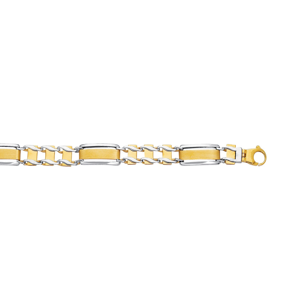 14kt Yellow White Gold Shiny Fancy Men's Bracelet 8.5" 17.9 gram - JewelStop1