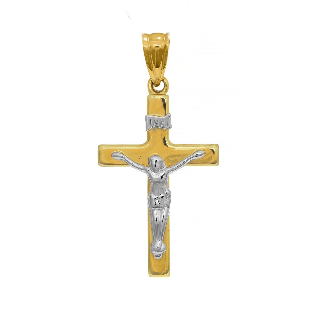 14k Real Two Tone Gold Crucifix Cross Charm Pendant - JewelStop1