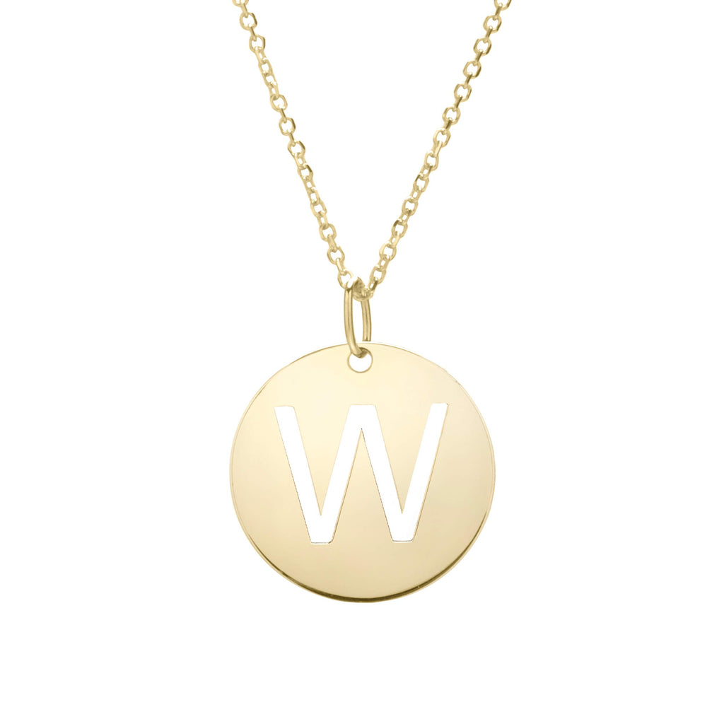 14k Yellow Gold 15mm Initial-W Pendant, 18" 0.8mm Extendable Classic Cable Chain - JewelStop1