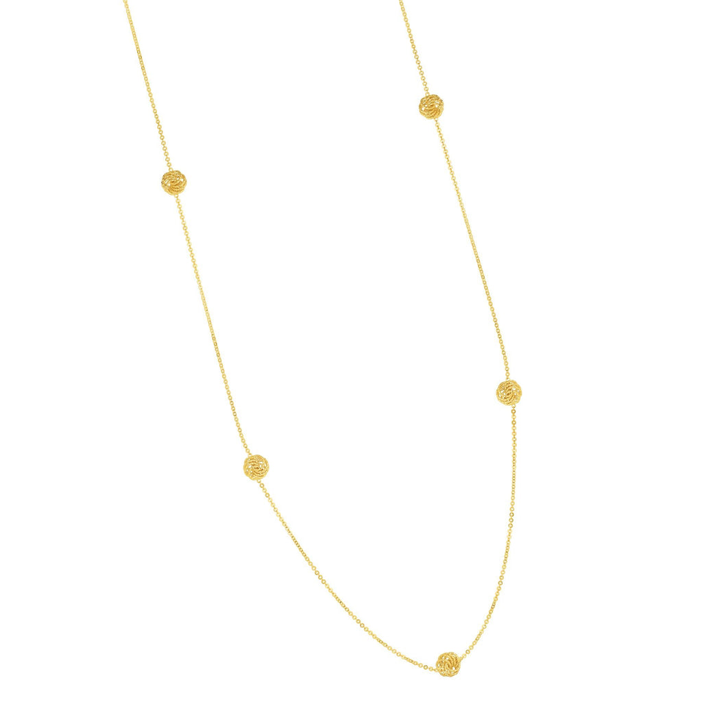 14k Yellow Gold Shiny And Diamond-Cut Love Knot Necklace, Lobster Clasp - 32" - JewelStop1