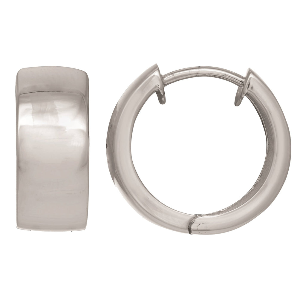 Sterling Silver Rhodium Finish Huggie Earrings - 12 x 6 mm - JewelStop1