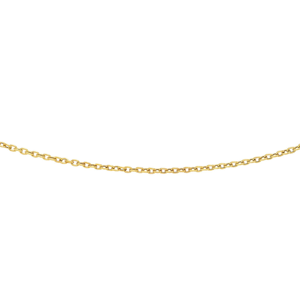14K Yellow Gold Textured Oval Link 3.5mm Pendant Chain 18" Lobster Claw - JewelStop1