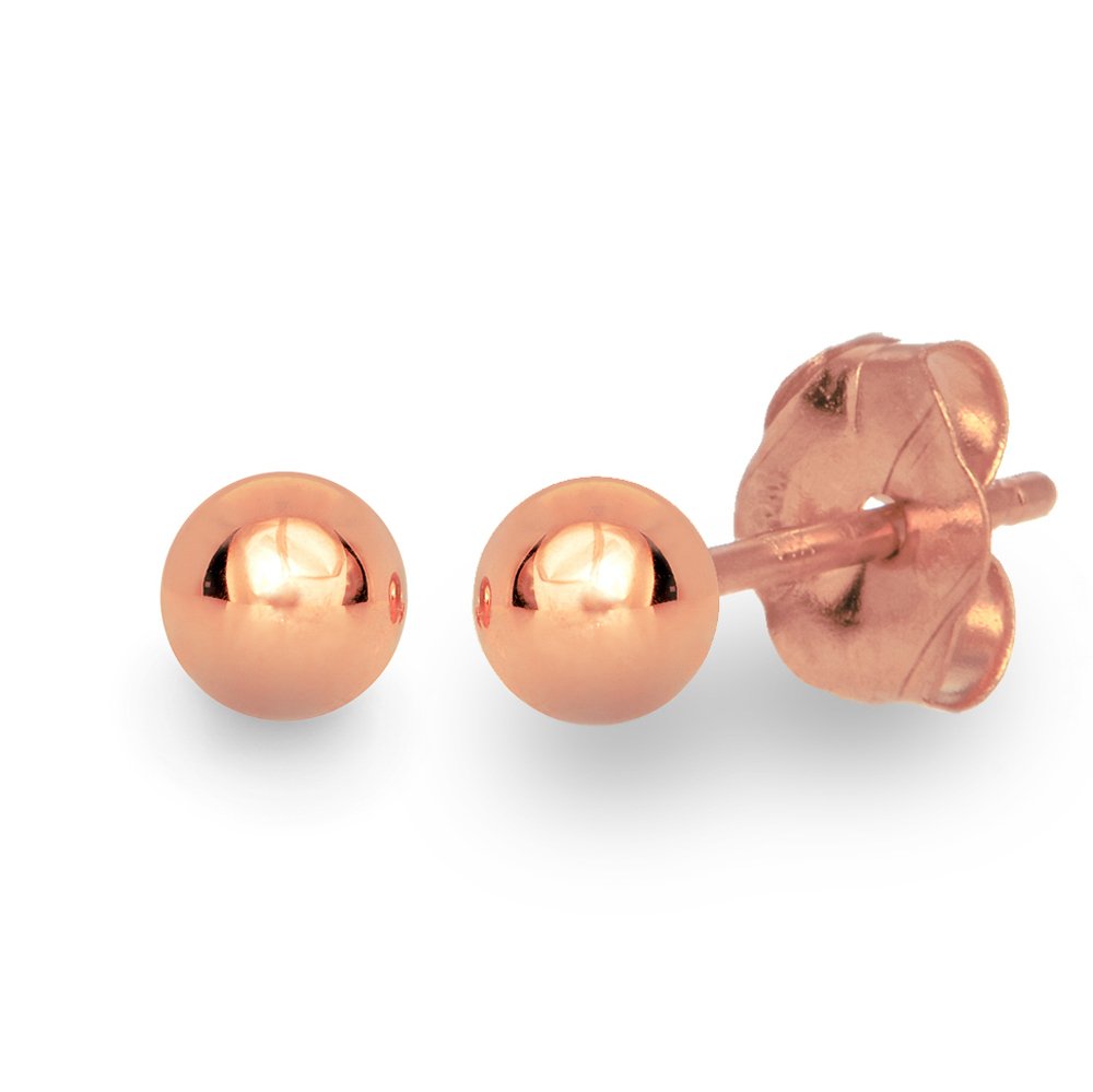 14k Real Rose Gold 4 mm Ball Stud Earrings - JewelStop1