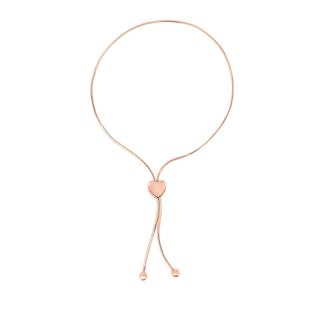 14K Rose Gold Heart Bracelet, Draw String Clasp - JewelStop1
