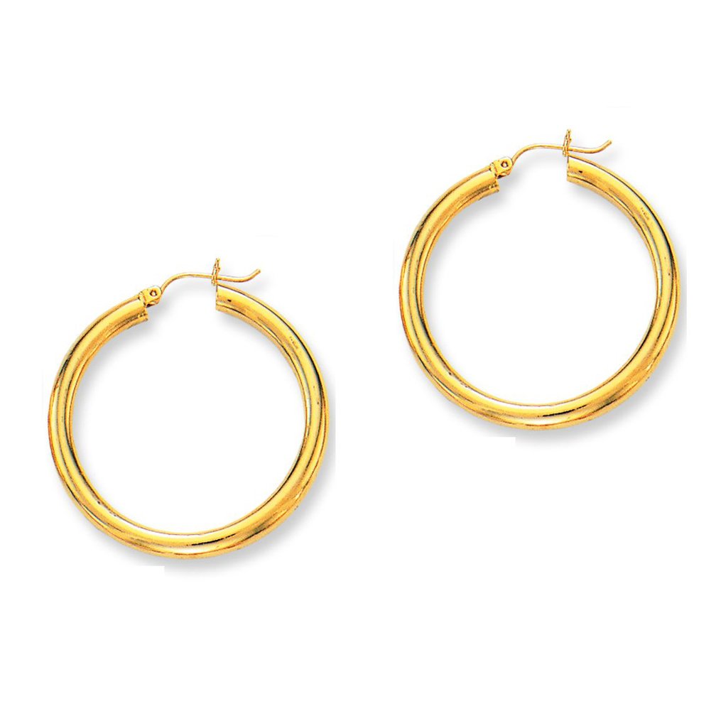14k White Gold Hoop Earrings - 35 mm X 4 mm , (3/16" x 1 9/16") - JewelStop1