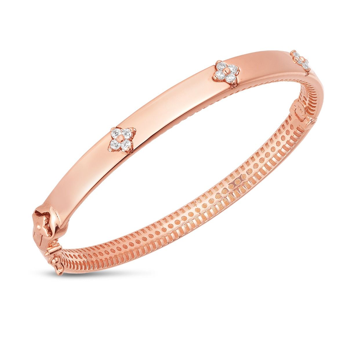 JewelStop 14K Rose Gold Trilogy .30ct Diamond Clover Bracelet with