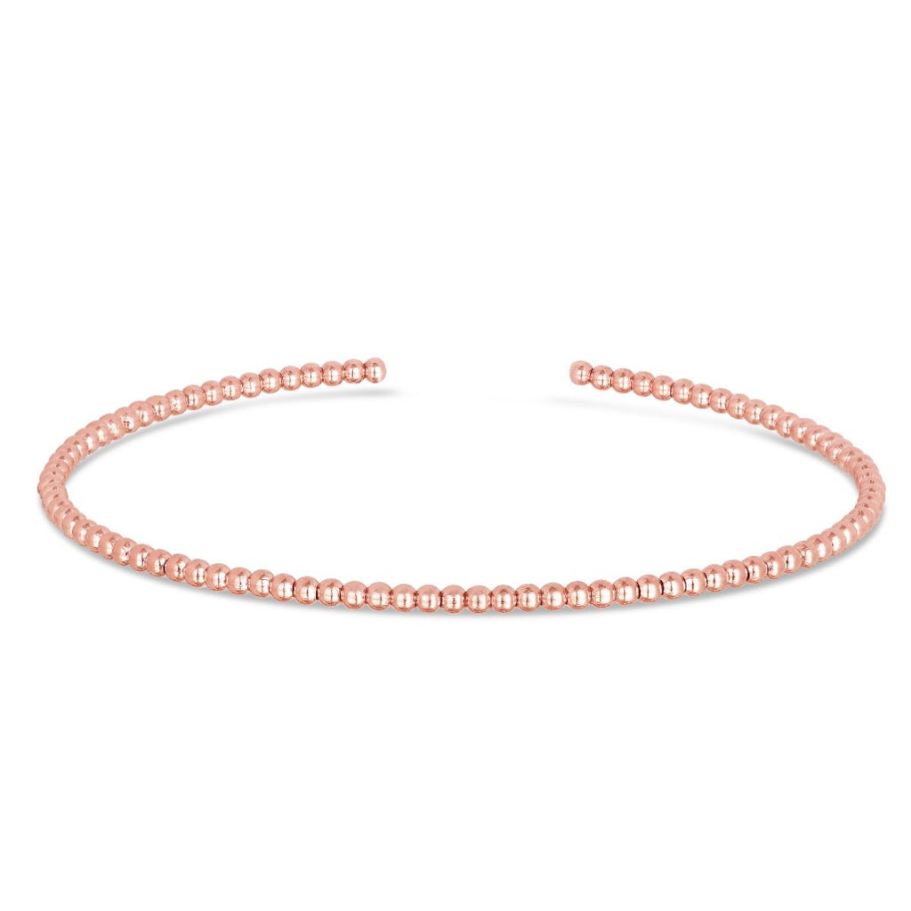 JewelStop 14K Rose Gold 2mm 6.5  Bead Cuff Bangle with Polished Finish - 3.5gr