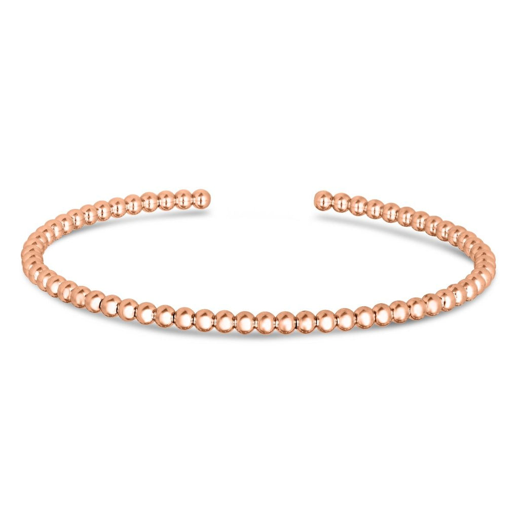 JewelStop 14K Rose Gold 3mm 6.75" Bead Cuff Bangle with Polished Finish - 5.7gr