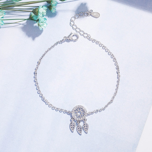 Sterling Silver Zircon Feather Pretty Bracelet - JewelStop1