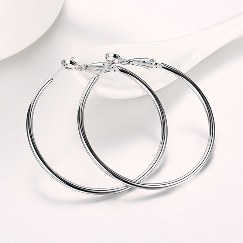 925 Silver Creole Circle Hoop Earrings For Women Christmas Earring Jewelry - JewelStop1
