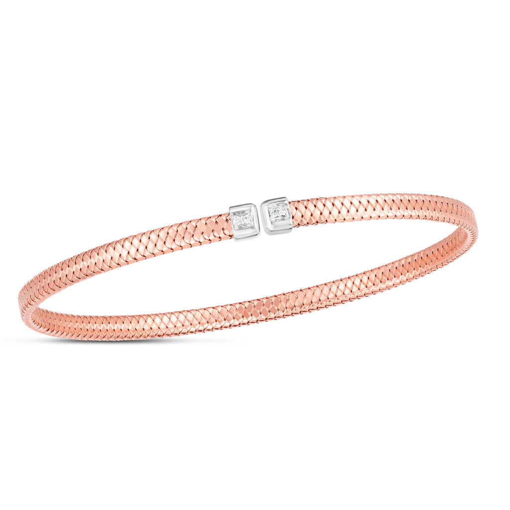 JewelStop 14K Rose Gold .02ct Diamond Woven Cuff Bangle with Polished Finish - 5.70gr