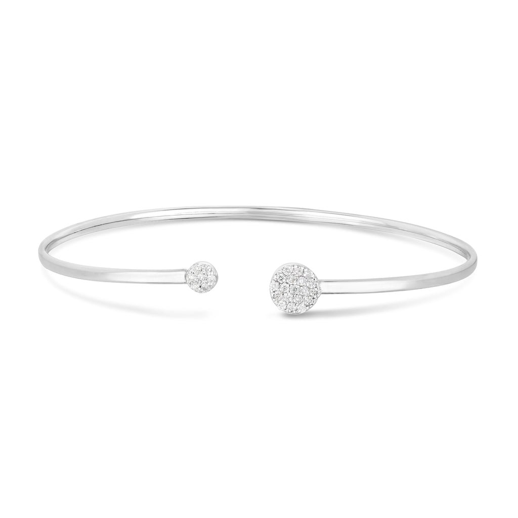 JewelStop 14K White Gold .26ct Diamond Cluster Cuff 2mm Bangle Bracelet with Polished Finish - 3.40gr