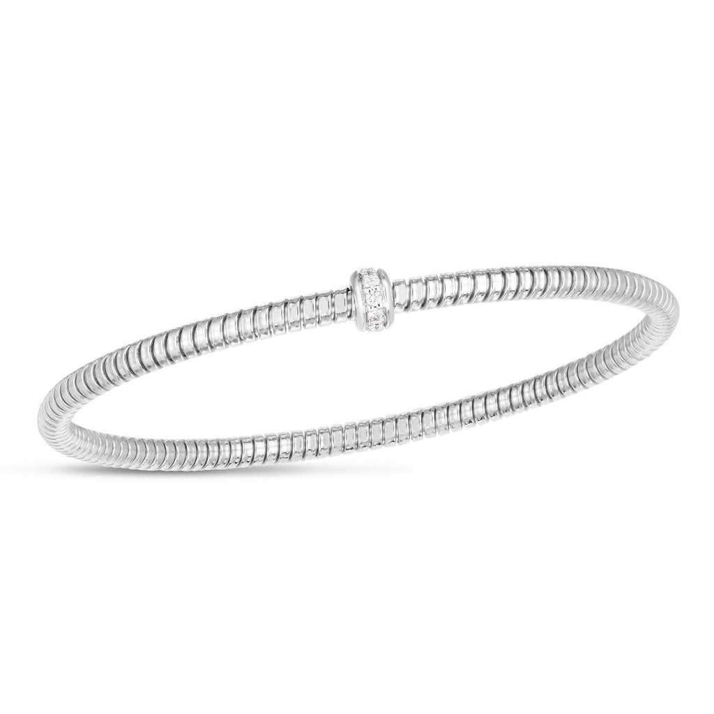 JewelStop 14K White Gold .15ct Diamond Stretch Tubogas Bangle Bracelet with Polished Finish - 6.15gr