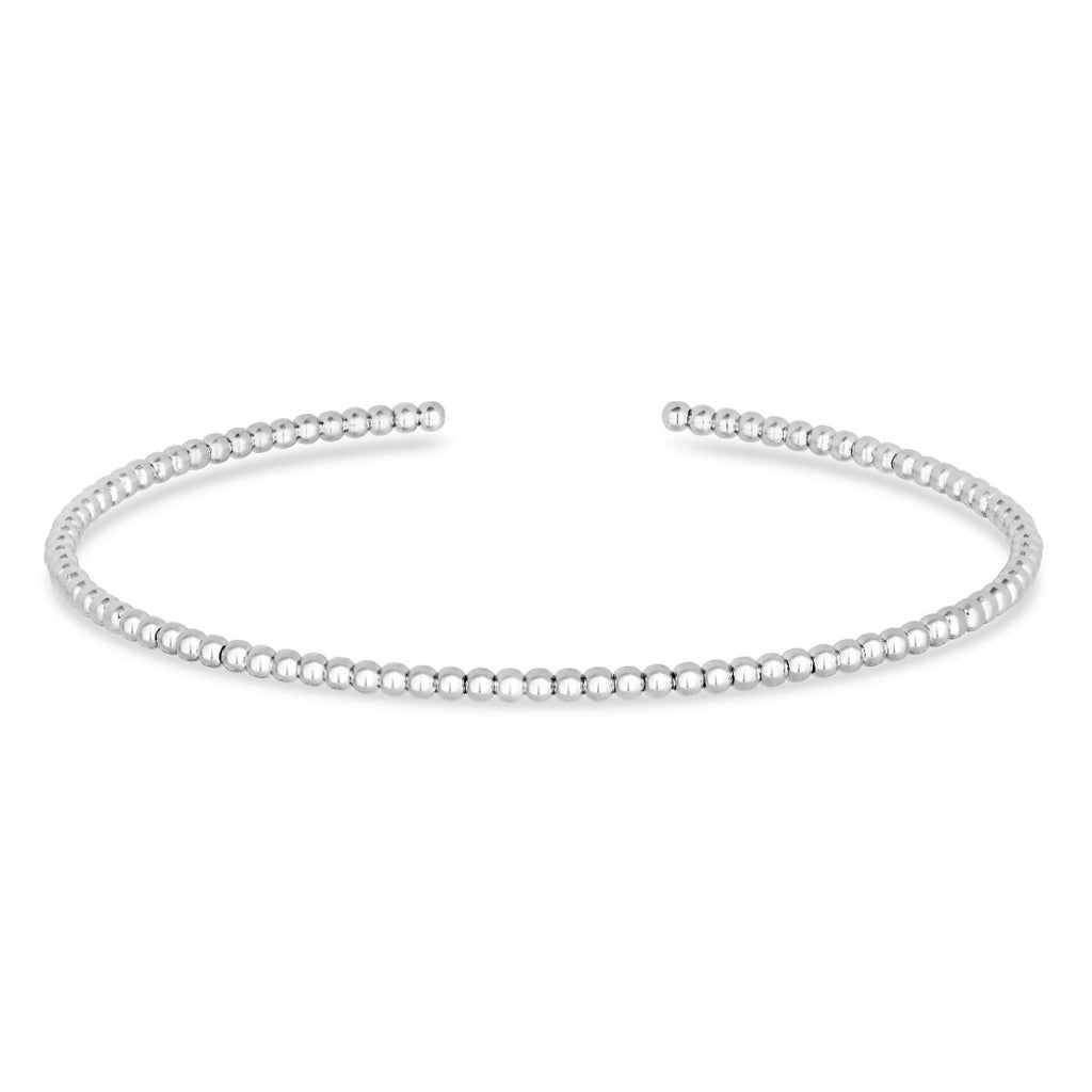 JewelStop 14K White Gold 2mm 6.5" Bead Cuff Bangle with Polished Finish - 3.5gr