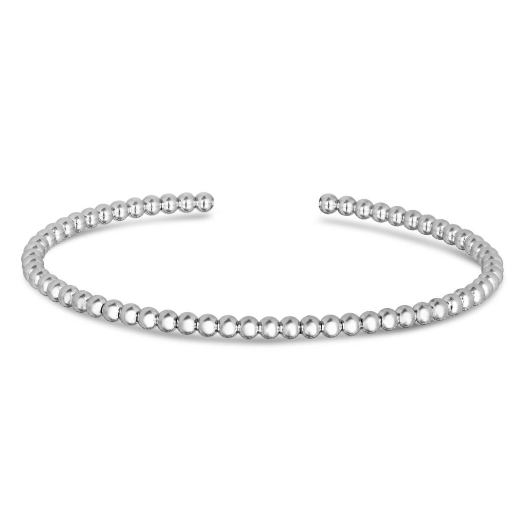 JewelStop 14K White Gold 3mm 6.75" Bead Cuff Bangle with Polished Finish - 5.7gr