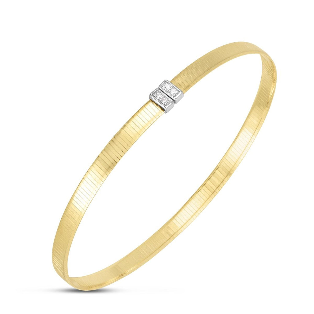 JewelStop 14K Yellow Gold .04ct Diamond 4mm Omega Cuff Bangle Bracelet with Polished Finish - 5.3gr